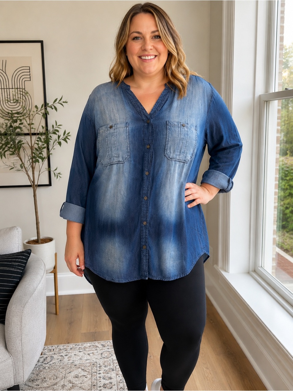 Zenana Outfitters Blue Denim Tunic